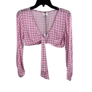 VDM the Label Swim Coverup‎ Pink Gingham Crop Top Feminine Preppy XS New